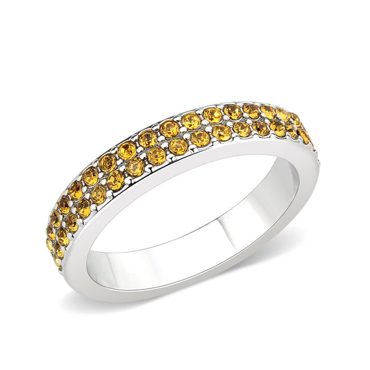 LO4759 - Rhodium Brass Ring with Top Grade Crystal in Topaz-0