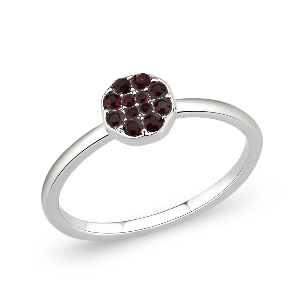 LO4762 - Rhodium Brass Ring with Top Grade Crystal in Red Series-0