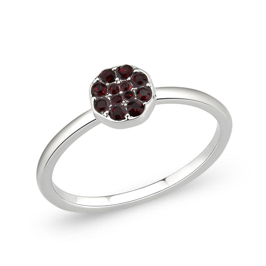 LO4762 - Rhodium Brass Ring with Top Grade Crystal in Red Series-0