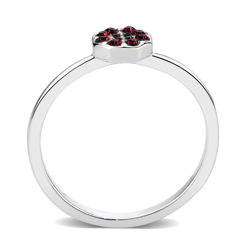 LO4762 - Rhodium Brass Ring with Top Grade Crystal in Red Series-3