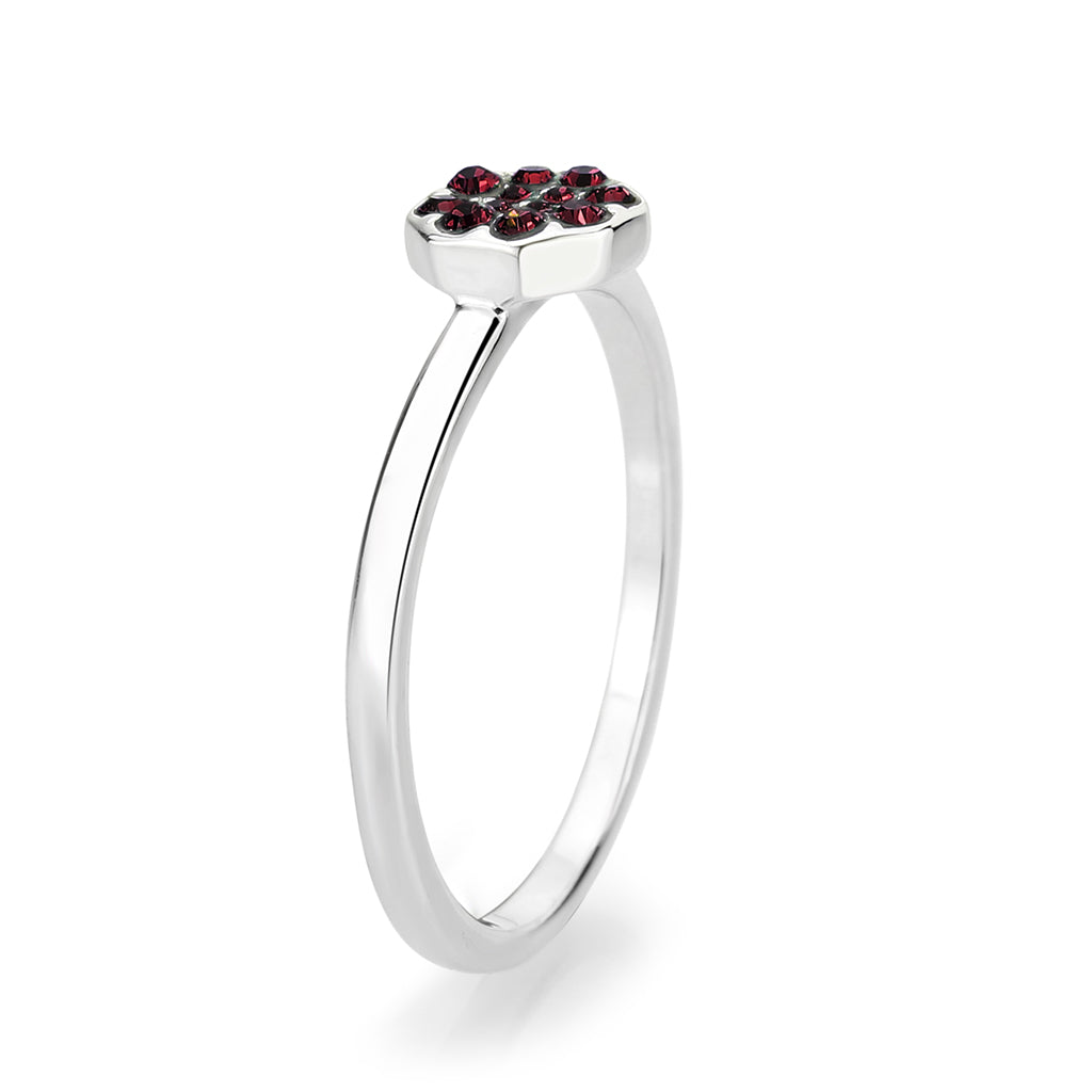 LO4762 - Rhodium Brass Ring with Top Grade Crystal in Red Series-4