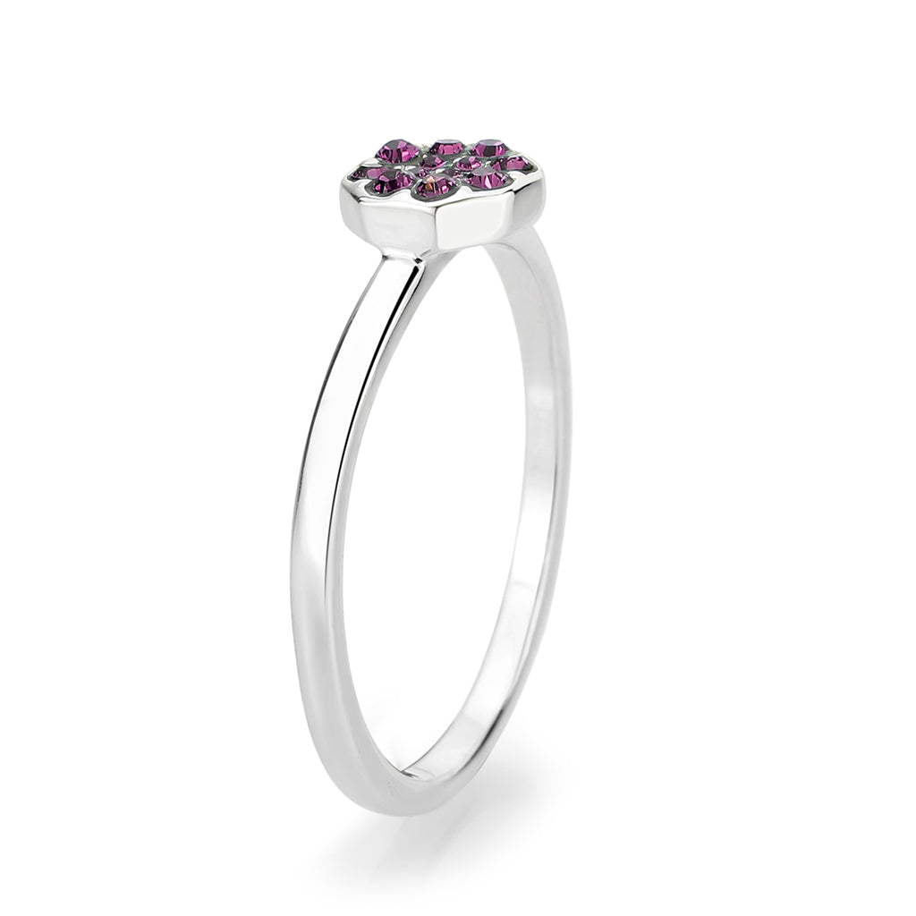 LO4763 - Rhodium Brass Ring with Top Grade Crystal in Amethyst-4