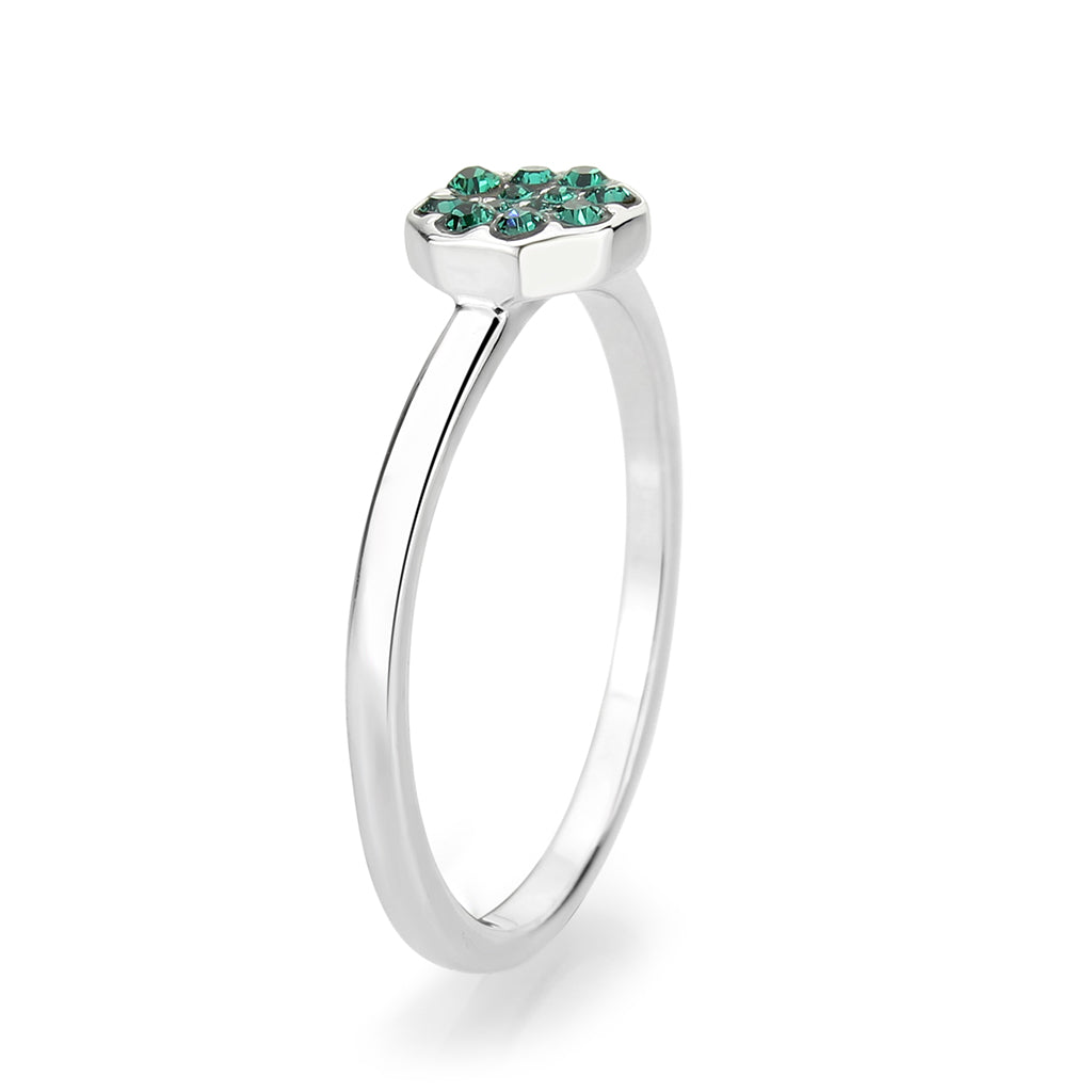 LO4765 - Rhodium Brass Ring with Top Grade Crystal in Emerald-4