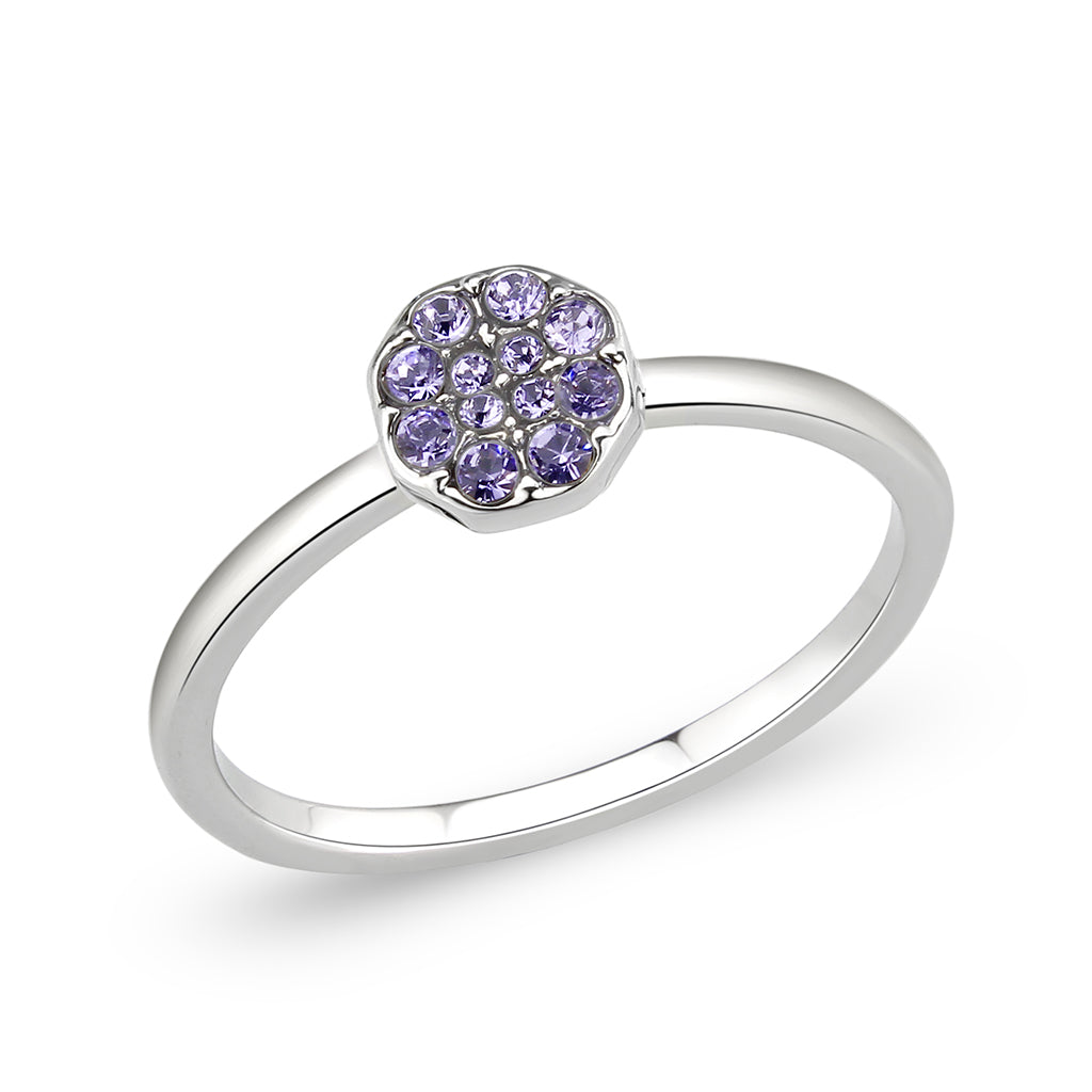 LO4766 - Rhodium Brass Ring with Top Grade Crystal in Tanzanite-0