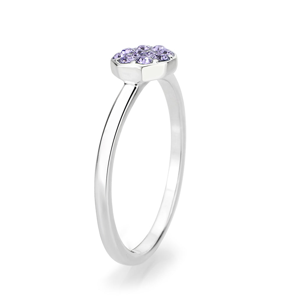 LO4766 - Rhodium Brass Ring with Top Grade Crystal in Tanzanite-4