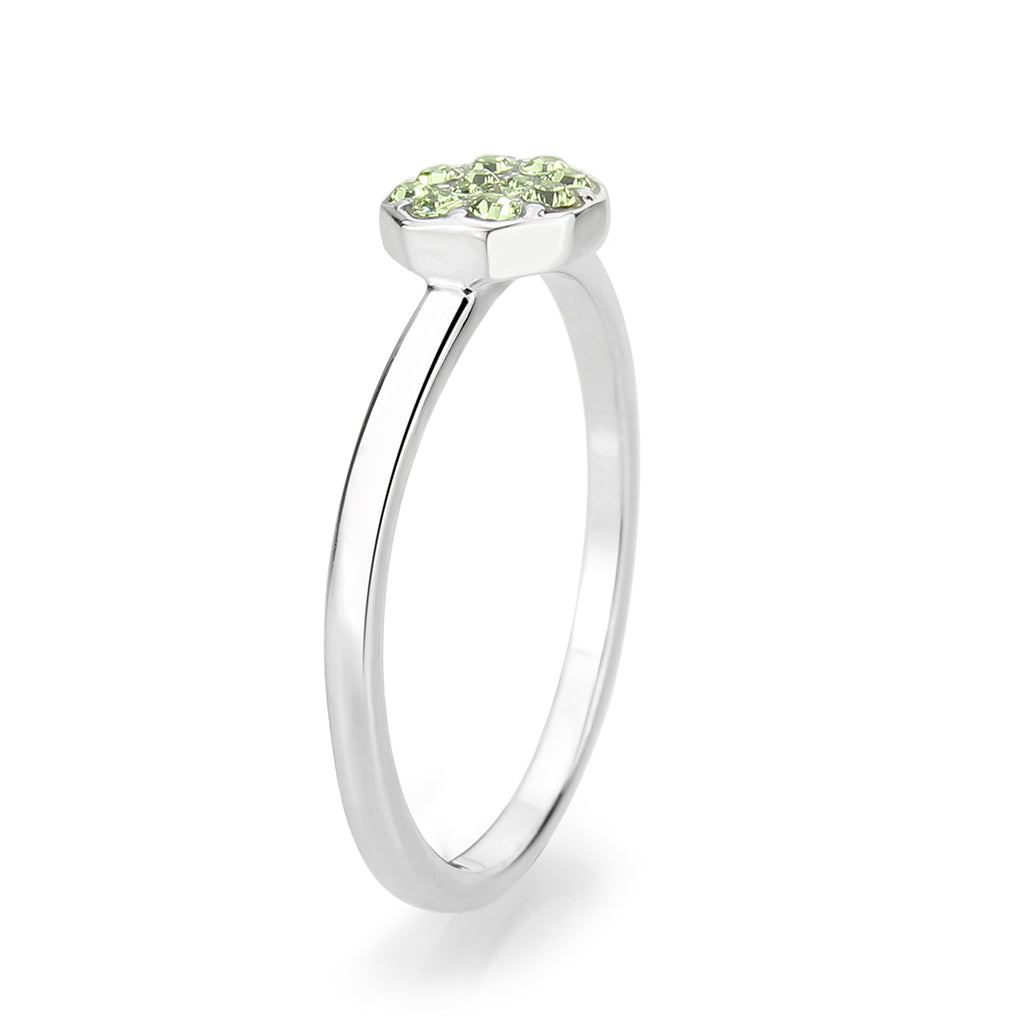 LO4767 - Rhodium Brass Ring with Top Grade Crystal in Peridot-4
