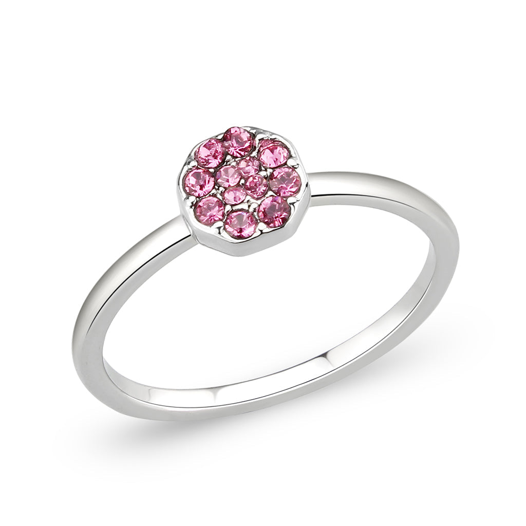 LO4769 - Rhodium Brass Ring with Top Grade Crystal in Rose-0