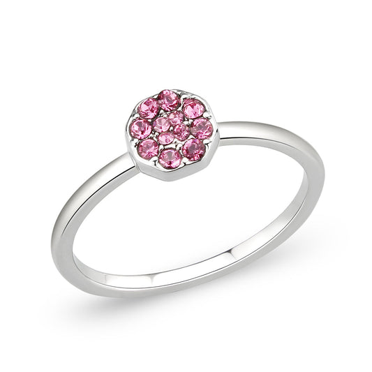 LO4769 - Rhodium Brass Ring with Top Grade Crystal in Rose-0