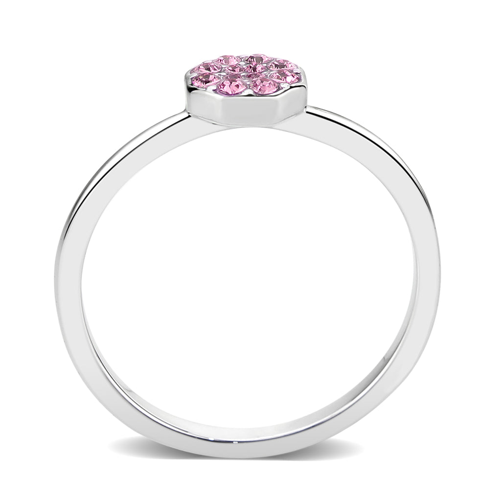 LO4769 - Rhodium Brass Ring with Top Grade Crystal in Rose-3
