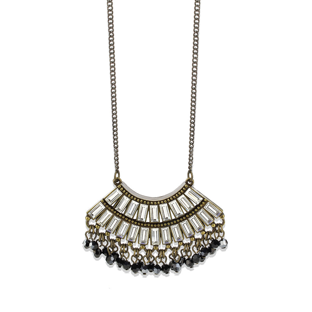 LO4772 - Antique Tone Brass Chain Pendant with Top Grade Crystal in Clear-0