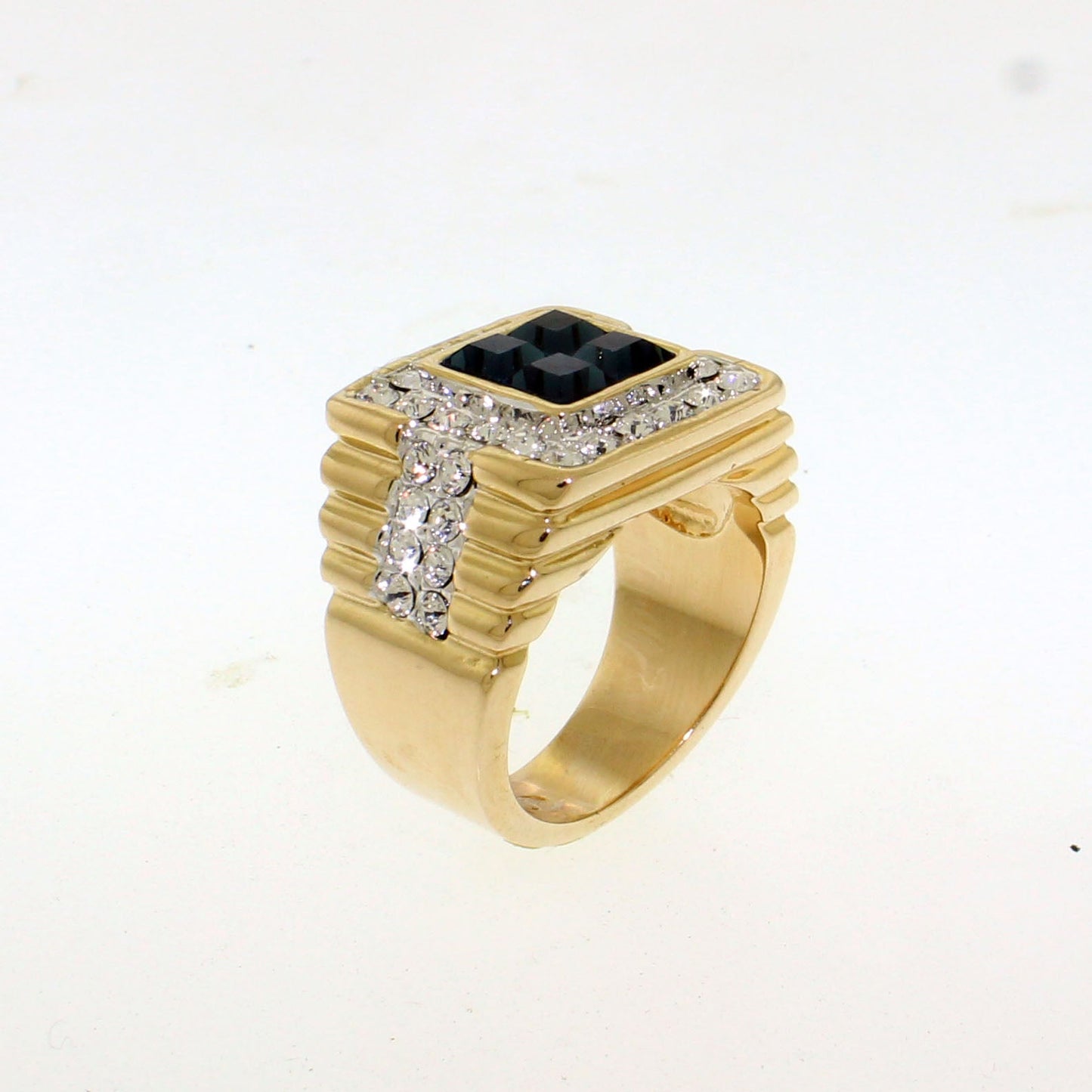 LO5M252 - Ion Gold Plating Brass Ring with Synthetic Glass  in Montana-1