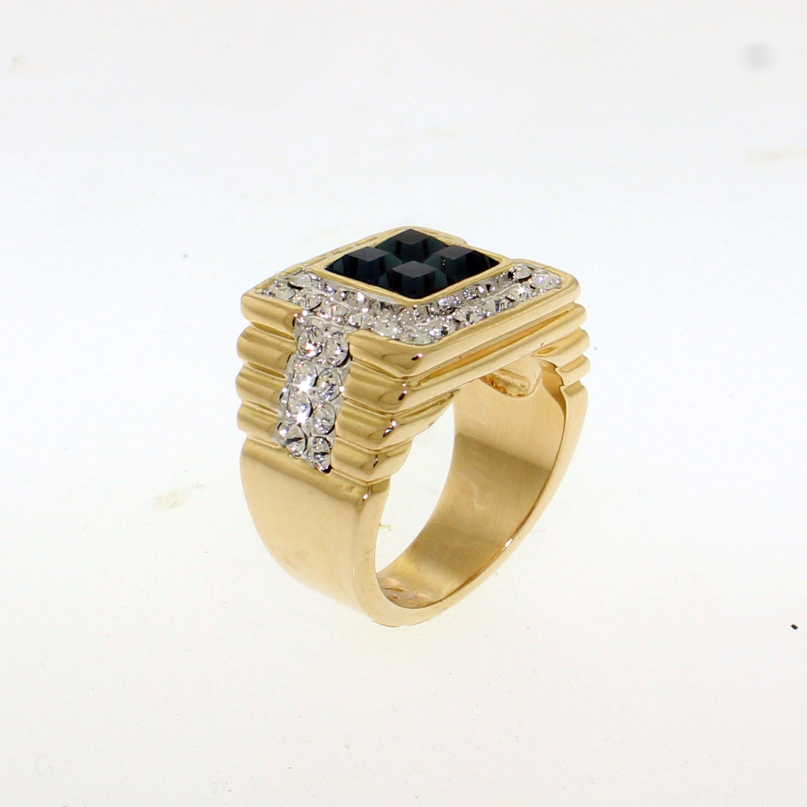LO5M252 - Ion Gold Plating Brass Ring with Synthetic Glass  in Montana-1
