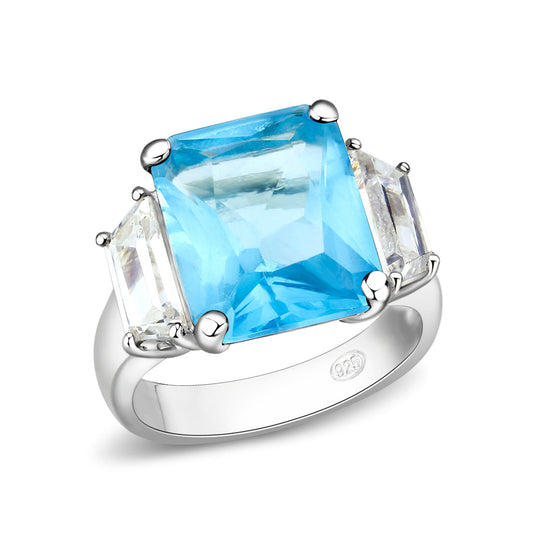 LO5S204- Sterling Silver Ring with Synthetic Glass In Aquamarine  High Polished( NO Plating) (Copy)-0