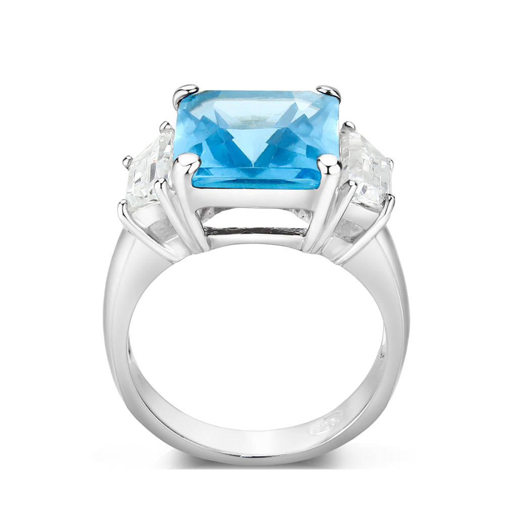 LO5S204- Sterling Silver Ring with Synthetic Glass In Aquamarine  High Polished( NO Plating) (Copy)-2