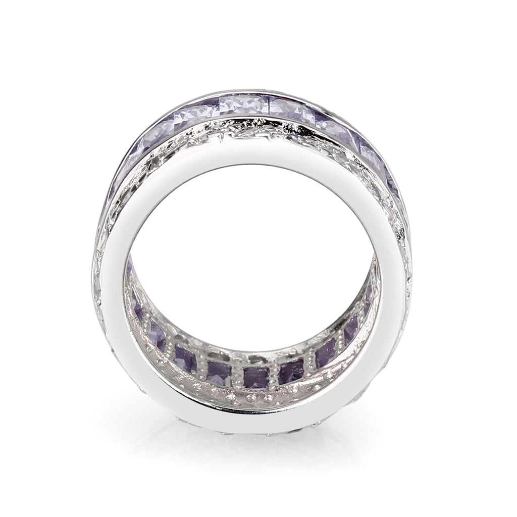 LO5S205- Sterling Silver Ring with CZ IN Amethyst  High Polished( NO Plating)-2