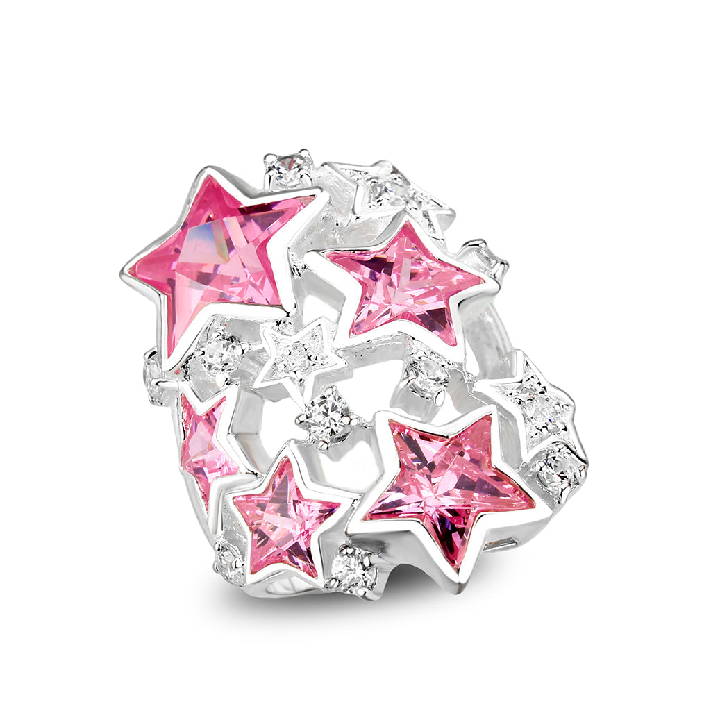 LO5S207- Sterling Silver Ring with CZ IN Pink  High Polished( NO Plating)-0