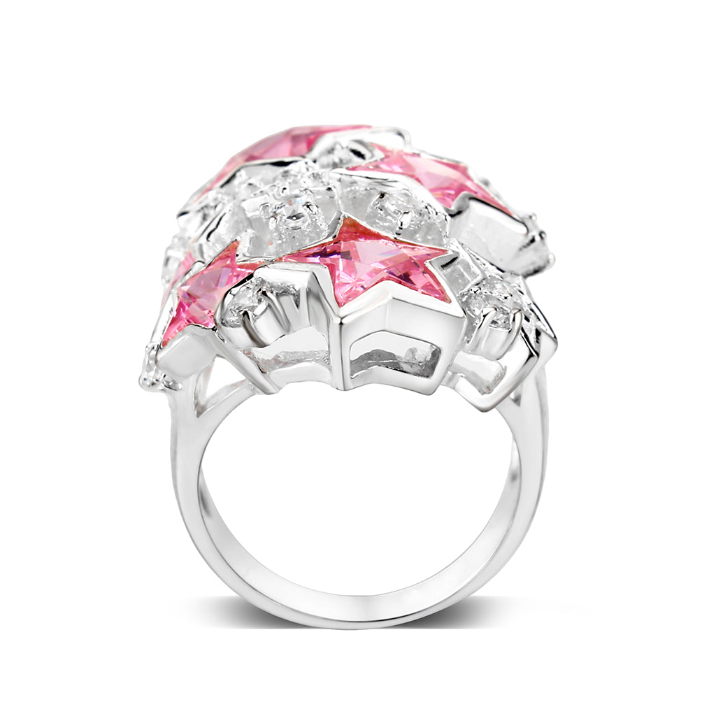 LO5S207- Sterling Silver Ring with CZ IN Pink  High Polished( NO Plating)-2