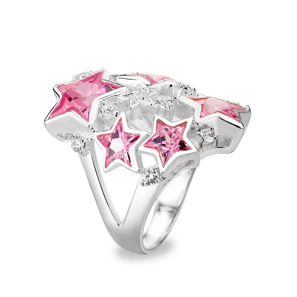 LO5S207- Sterling Silver Ring with CZ IN Pink  High Polished( NO Plating)-3