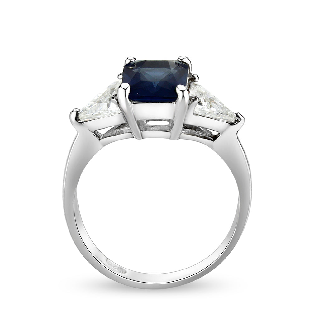 LO5S208- Sterling Silver Ring with Synthetic Glass In Montana High Polished( NO Plating)-2