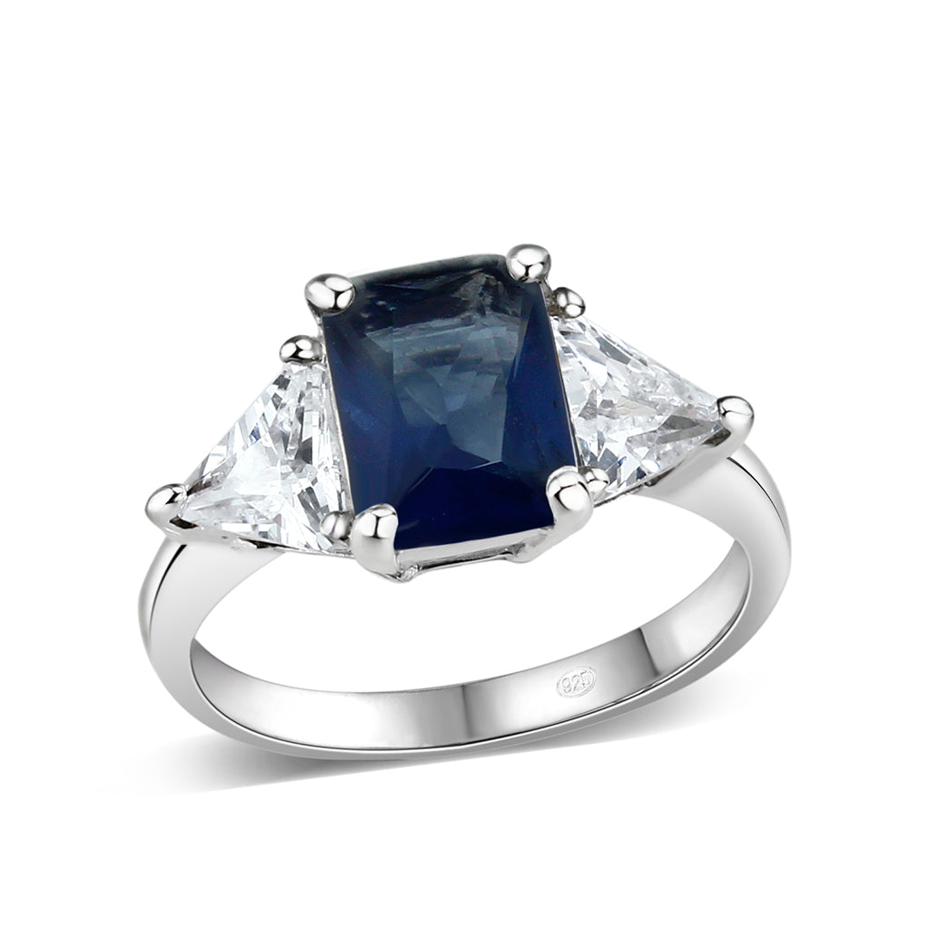 LO5S208- Sterling Silver Ring with Synthetic Glass In Montana High Polished( NO Plating)-0