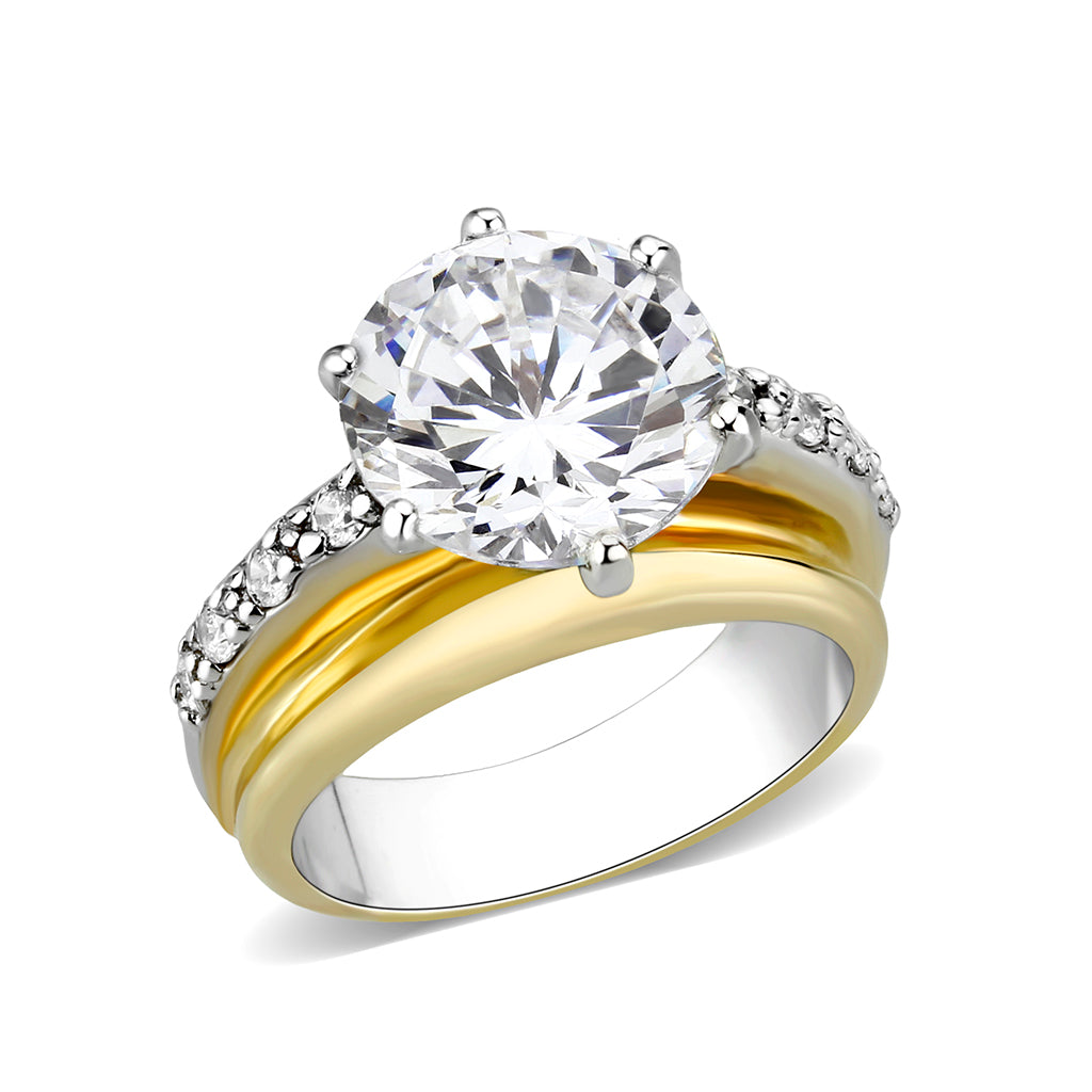 LO5S209- Sterling Silver Ring with CZ In Clear 2-Tone-0