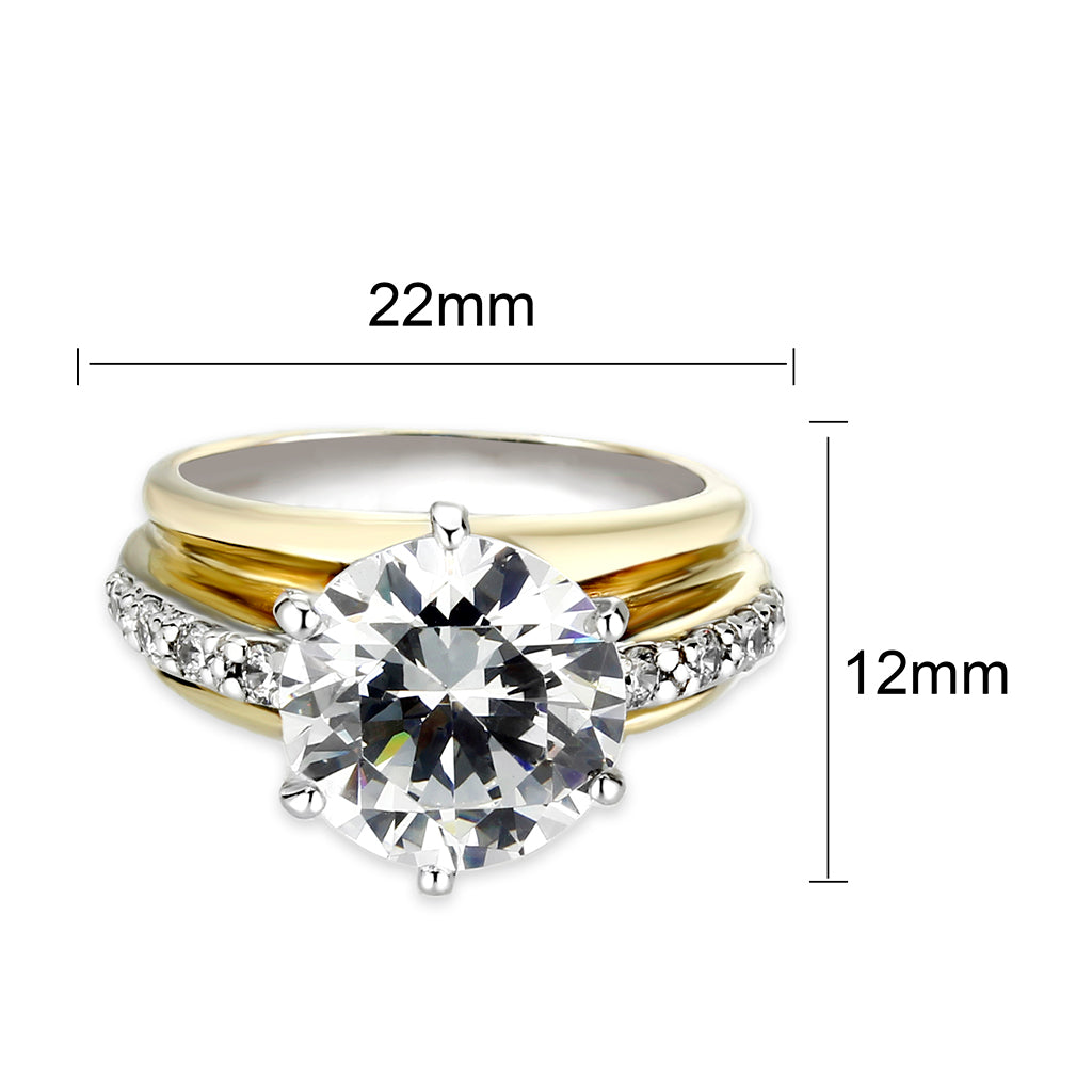 LO5S209- Sterling Silver Ring with CZ In Clear 2-Tone-1