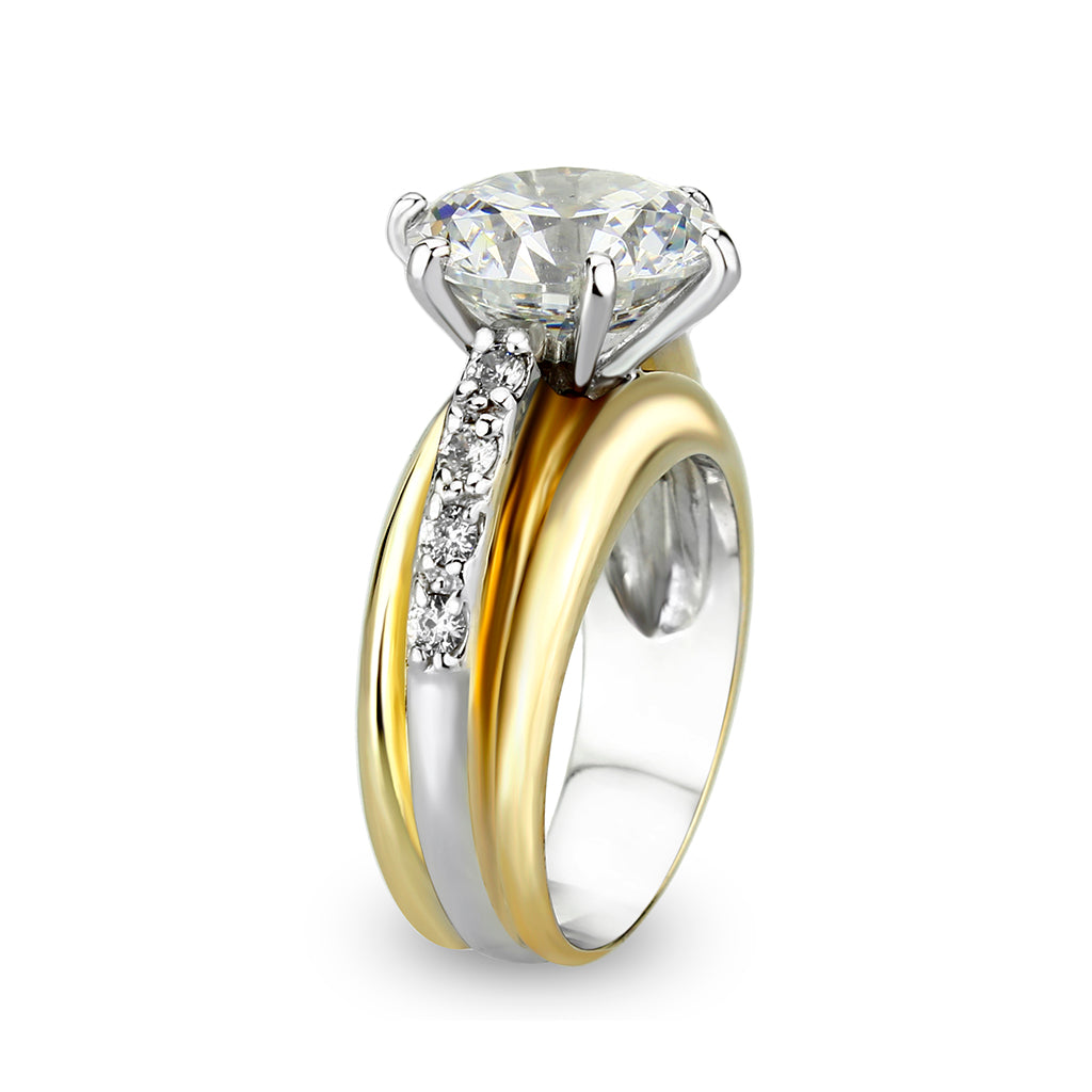 LO5S209- Sterling Silver Ring with CZ In Clear 2-Tone-3