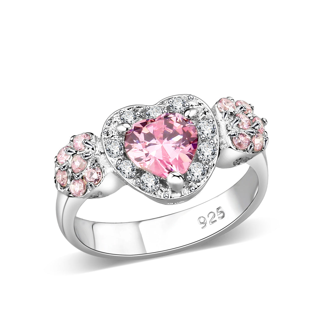 LO5S210- Sterling Silver Ring with CZ In Pink High Polished( NO Plating)-0