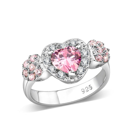 LO5S210- Sterling Silver Ring with CZ In Pink High Polished( NO Plating)-0