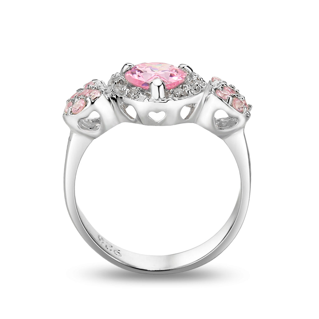 LO5S210- Sterling Silver Ring with CZ In Pink High Polished( NO Plating)-2