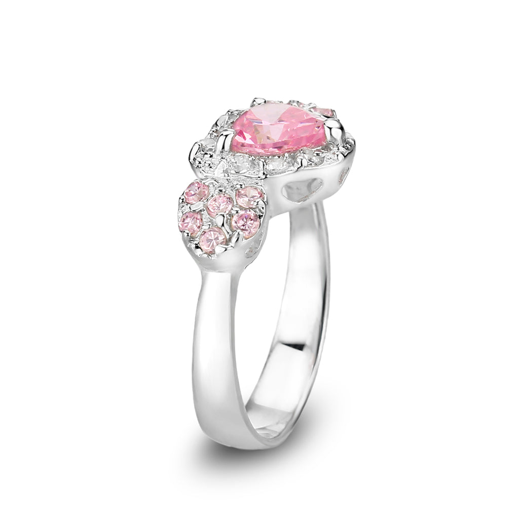 LO5S210- Sterling Silver Ring with CZ In Pink High Polished( NO Plating)-3