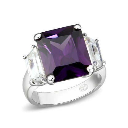 LO5S211- Sterling Silver Ring with CZ In Amethyst High Polished( NO Plating)-0