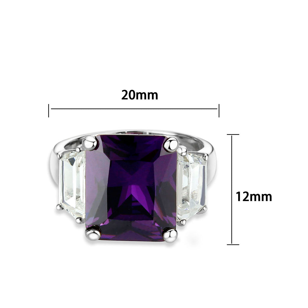 LO5S211- Sterling Silver Ring with CZ In Amethyst High Polished( NO Plating)-1