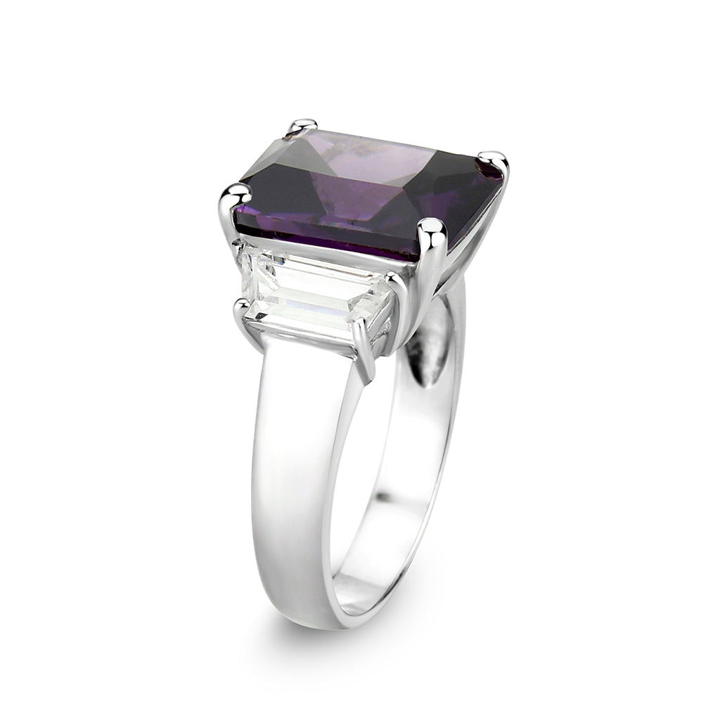 LO5S211- Sterling Silver Ring with CZ In Amethyst High Polished( NO Plating)-3