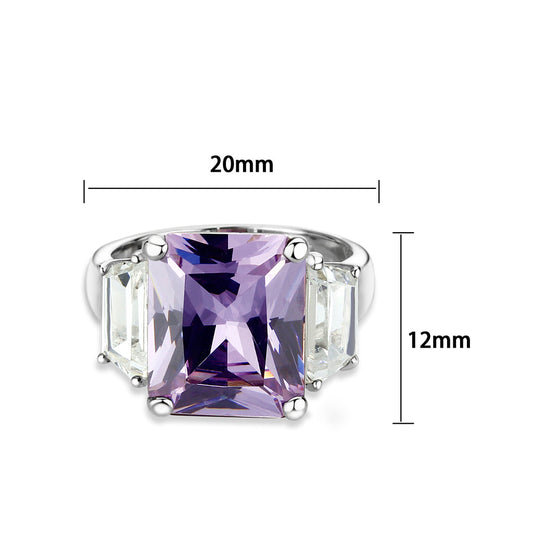 LO5S212- Sterling Silver Ring with CZ In Amethyst High Polished( NO Plating)-1