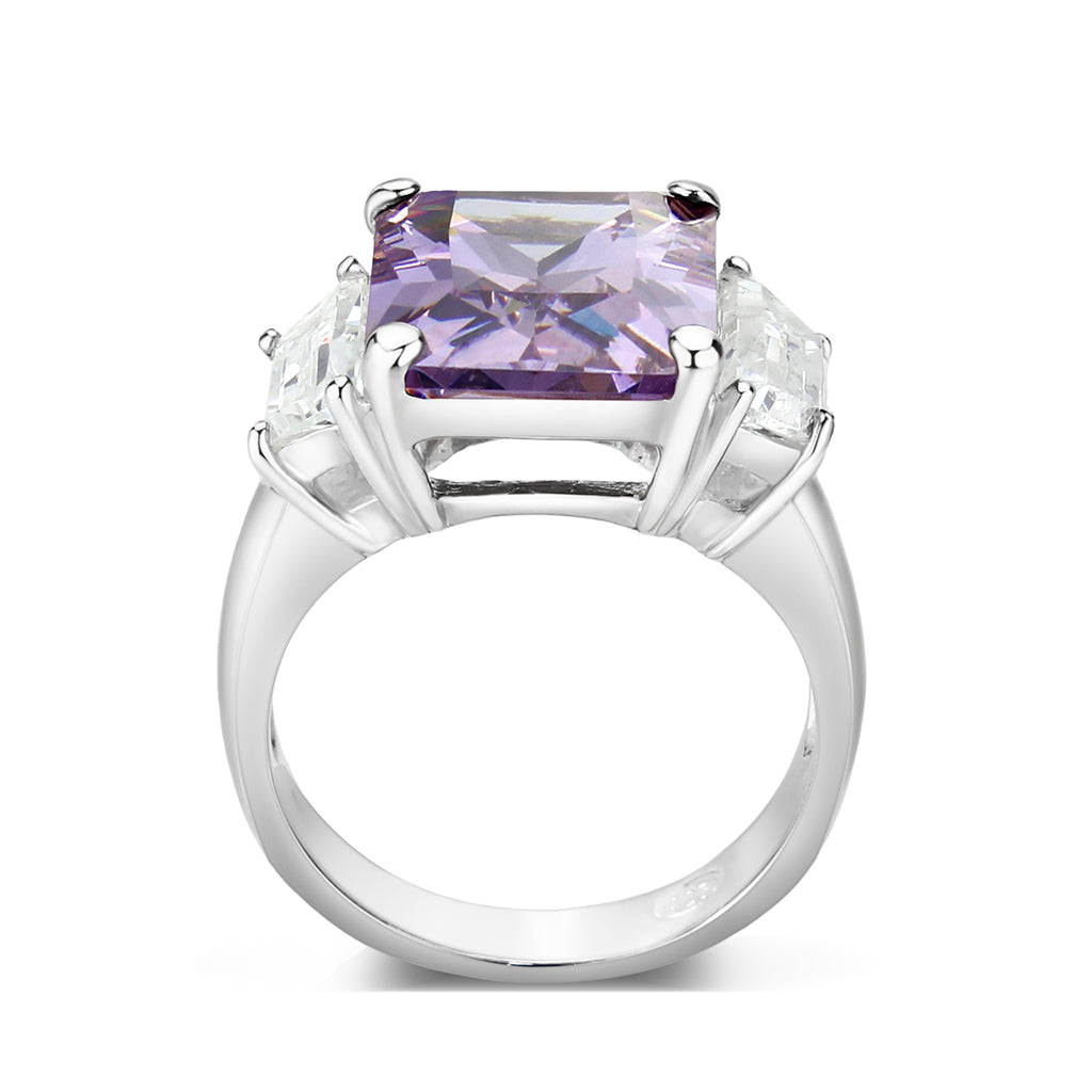 LO5S212- Sterling Silver Ring with CZ In Amethyst High Polished( NO Plating)-2