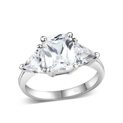 LO5S213- Sterling Silver Ring with CZ In Clear High Polished( NO Plating)-0