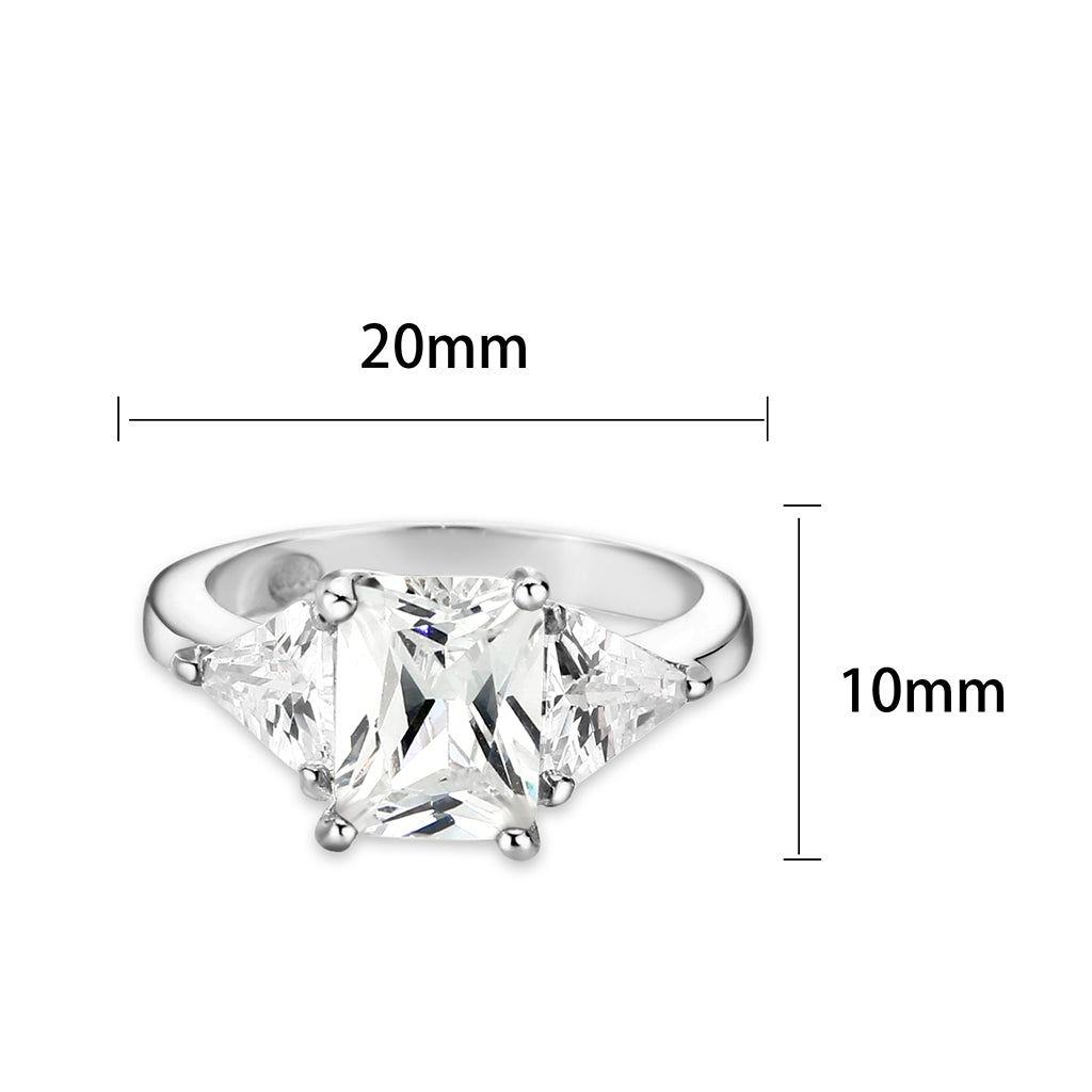 LO5S213- Sterling Silver Ring with CZ In Clear High Polished( NO Plating)-1