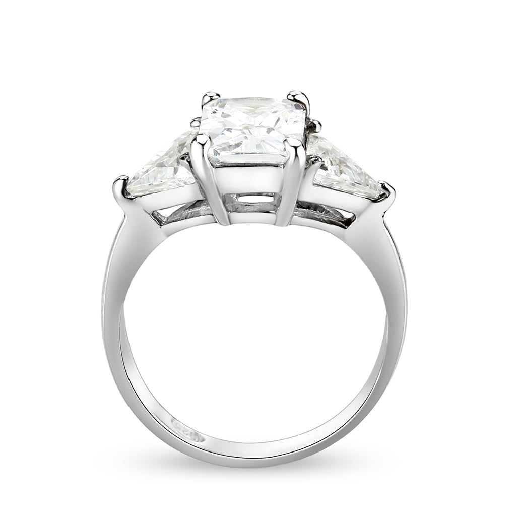 LO5S213- Sterling Silver Ring with CZ In Clear High Polished( NO Plating)-2