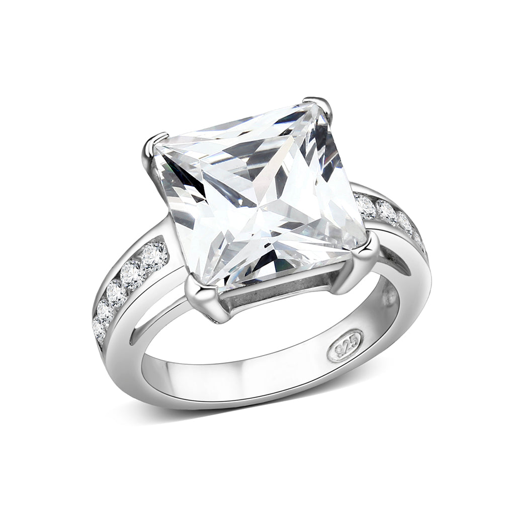 LO5S214- Sterling Silver Ring with CZ In Clear High Polished( NO Plating)-0