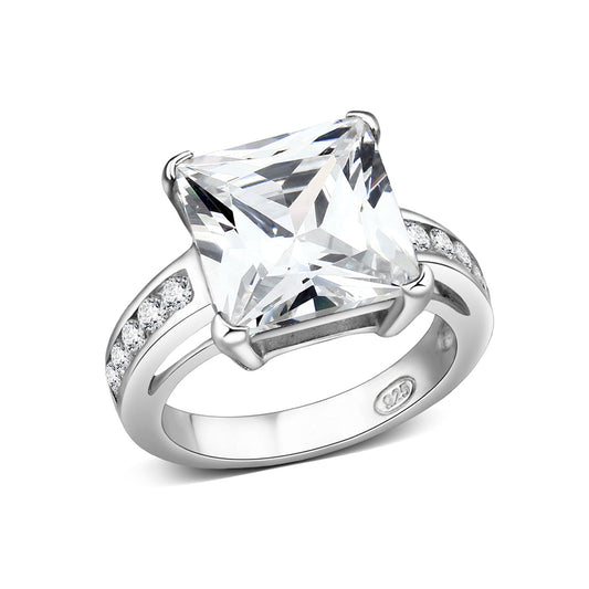 LO5S214- Sterling Silver Ring with CZ In Clear High Polished( NO Plating)-0