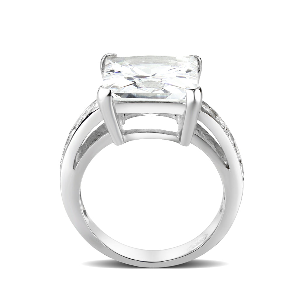 LO5S214- Sterling Silver Ring with CZ In Clear High Polished( NO Plating)-2