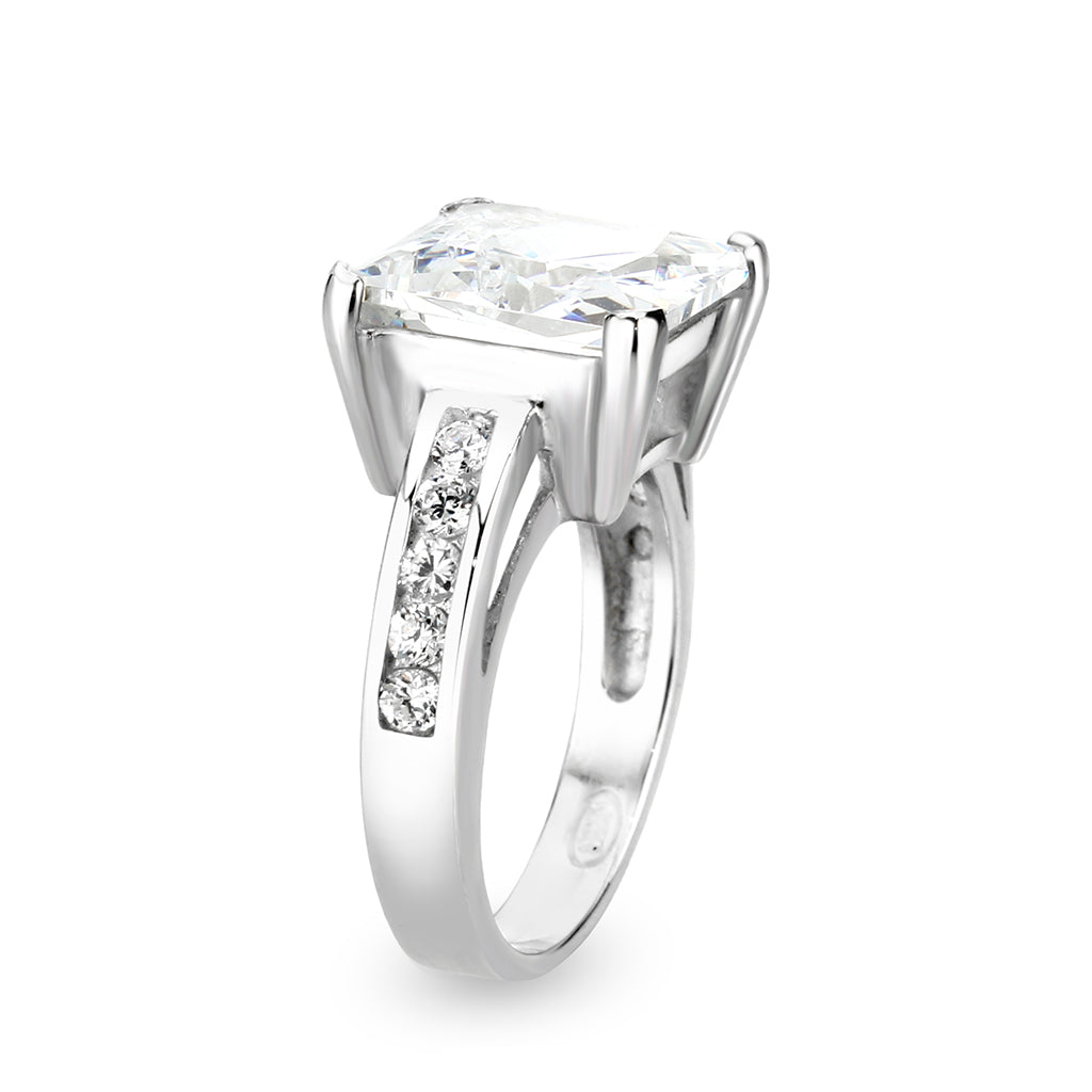 LO5S214- Sterling Silver Ring with CZ In Clear High Polished( NO Plating)-3