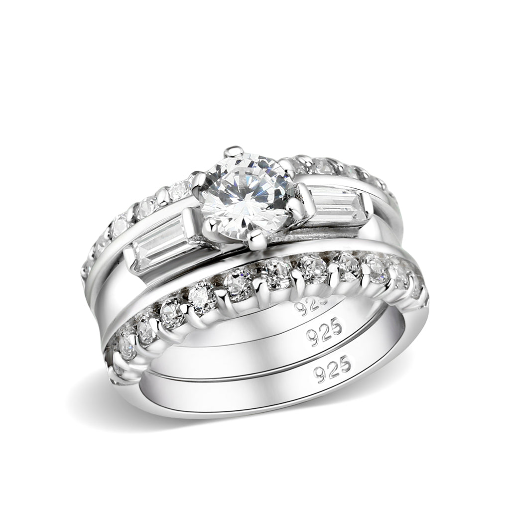 LO5S216- Sterling Silver Ring with CZ In Clear High Polished( NO Plating)-0