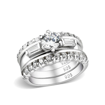 LO5S216- Sterling Silver Ring with CZ In Clear High Polished( NO Plating)-0