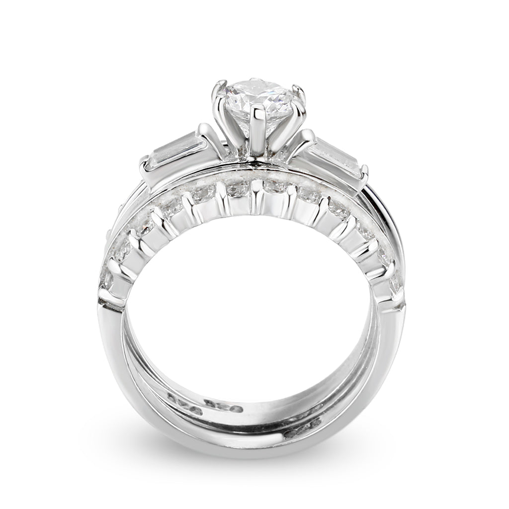 LO5S216- Sterling Silver Ring with CZ In Clear High Polished( NO Plating)-2