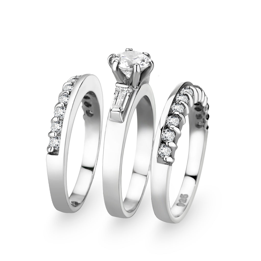 LO5S216- Sterling Silver Ring with CZ In Clear High Polished( NO Plating)-3