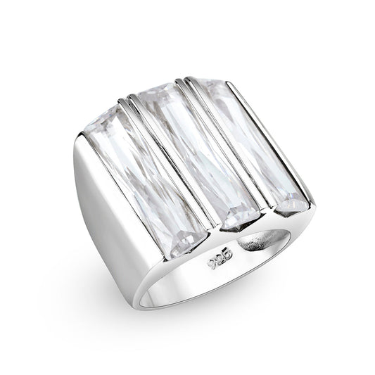 LO5S219- Sterling Silver Ring with CZ In Clear High Polished( NO Plating)-0
