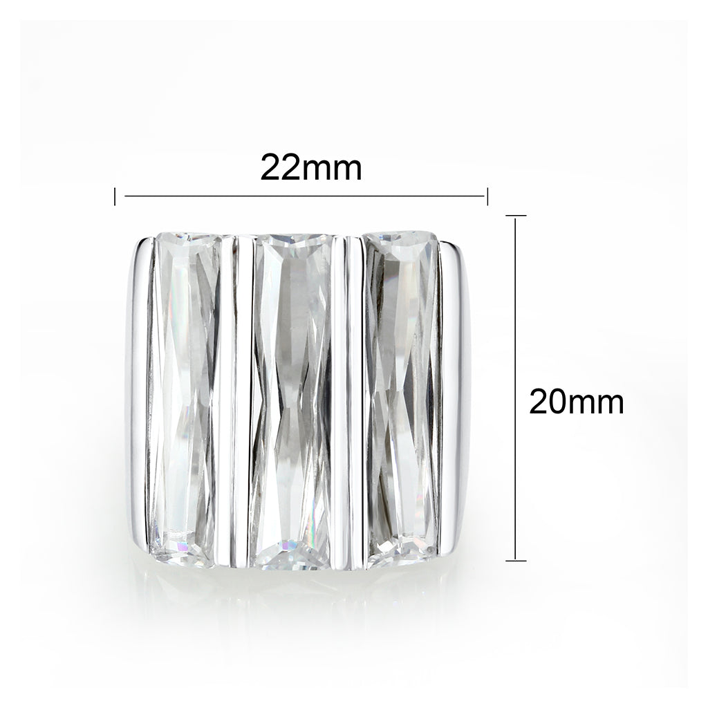 LO5S219- Sterling Silver Ring with CZ In Clear High Polished( NO Plating)-1