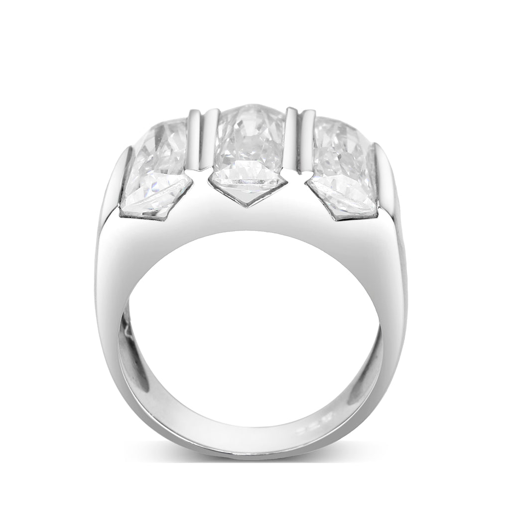 LO5S219- Sterling Silver Ring with CZ In Clear High Polished( NO Plating)-2